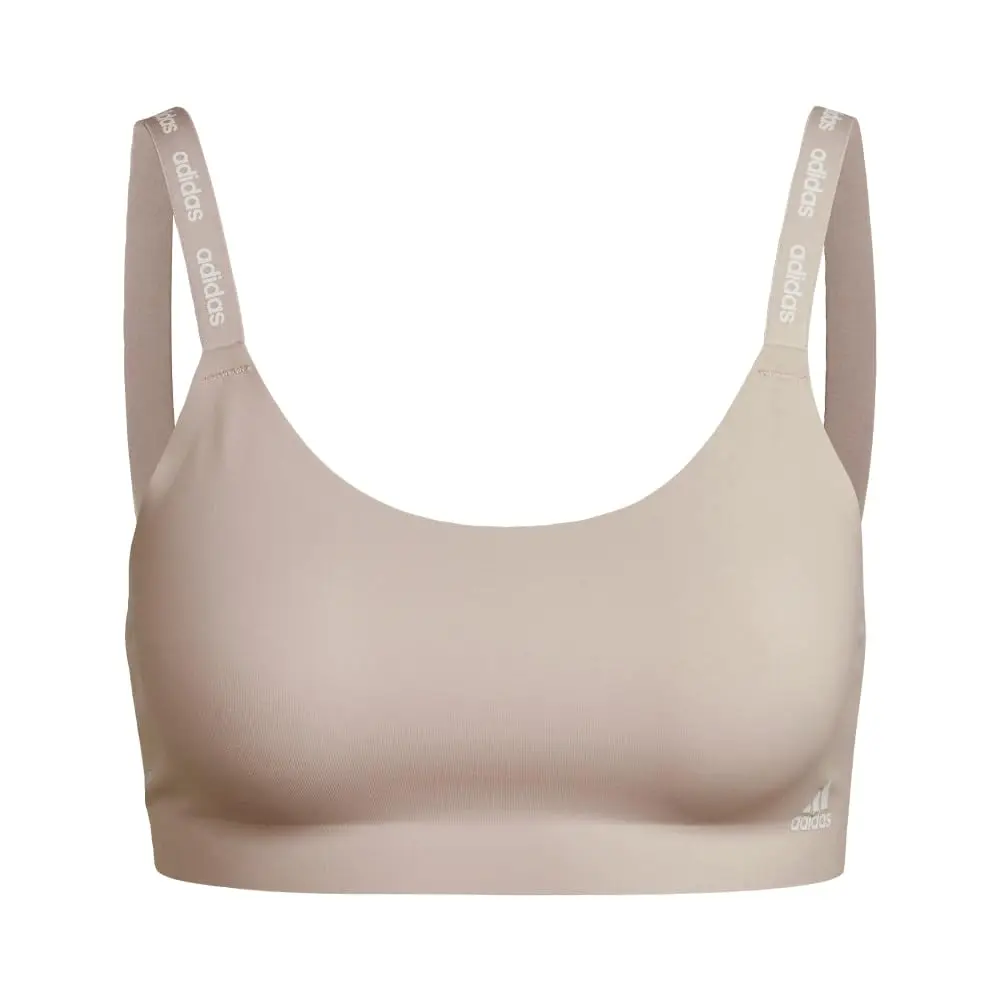 Sujetador deportivo adidas Micro Cut Free Seamless Scoop para mujer, color Peach Whip/White, talla grande