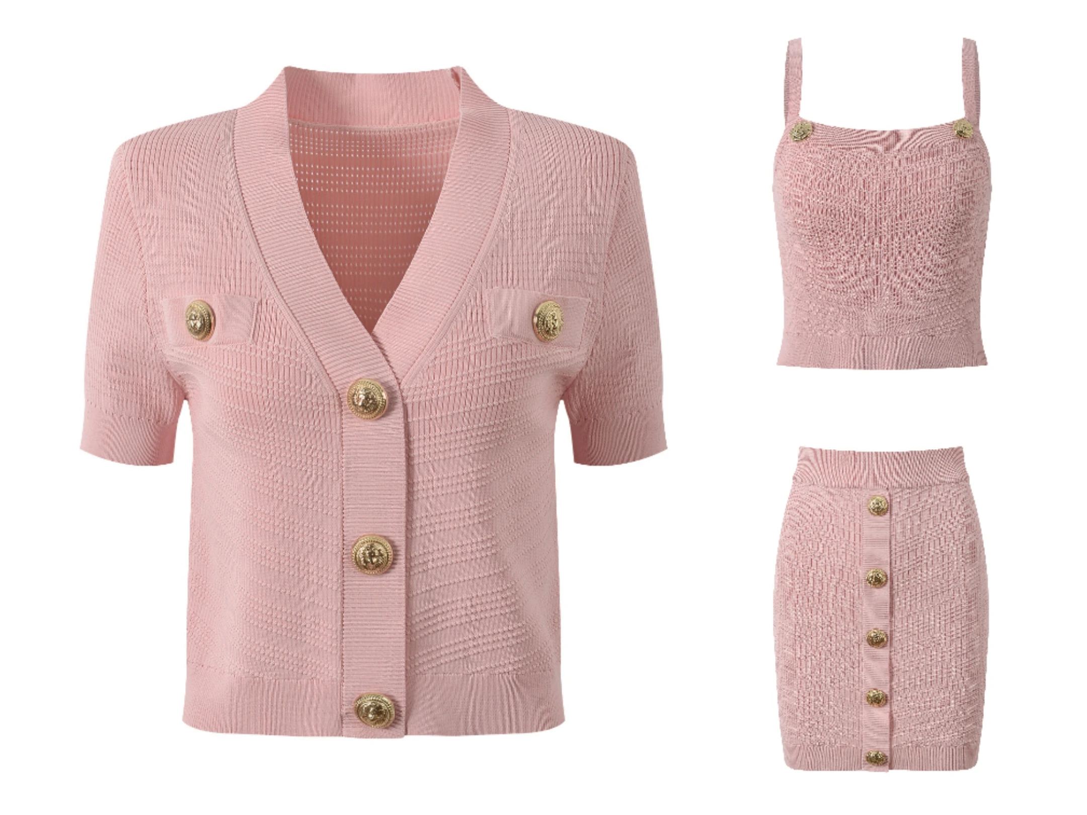 

Slim Fit ort Sve V-Ne Вязаный открытый кардиган с топом и юбкой Ter Faionable Busin Sle Metal Bule Design