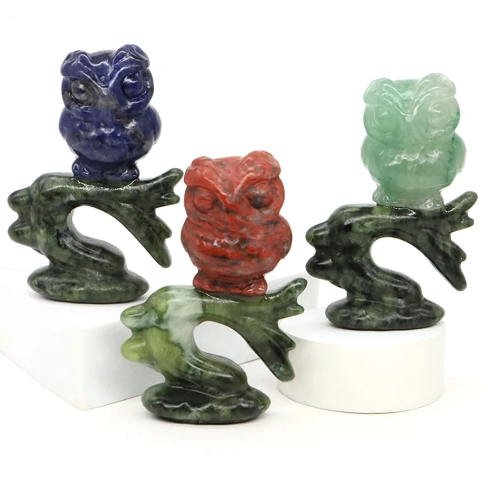 

76mm Owl Statue Natural Stone Healing Crystal Animal Figurine Hand Carved Crafts Mascot Chakra Meditation Gems Home Decor Gifts