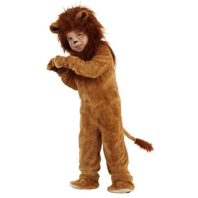 

2-12Y Children Kids Lion King Costume for Boys Deluxe Full Set Halloween Purim Animal Themed Party Fancy Dress Fleece Umorden