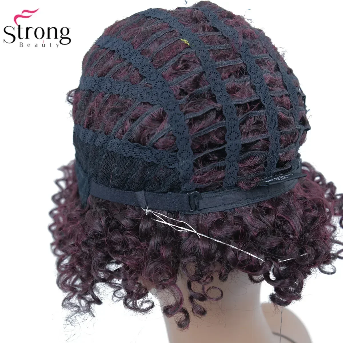 شعر مستعار صناعي قصير مجعد من سترونج بيوتي أفرو كينكي للنساء، شعر مستعار أحمر خمري/أسود طبيعي