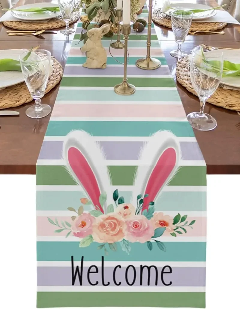 

Easter Bunny Ears Egg Texture Table Runner Wedding Dining Decoration Kitchen Dining Tablecloth