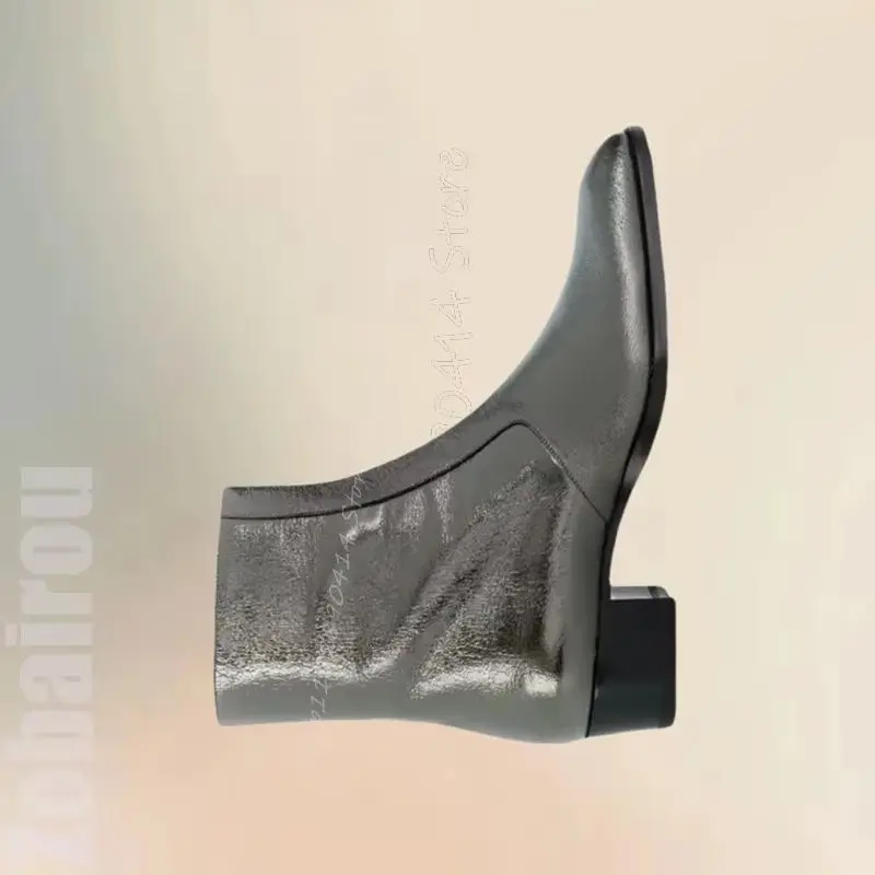 

Gray Crack Pattern Mid Calf Chelsea Boots Fashion Side Zipper Men Boots Luxurious Handmade Party Banquet Office Men Dress Shoes