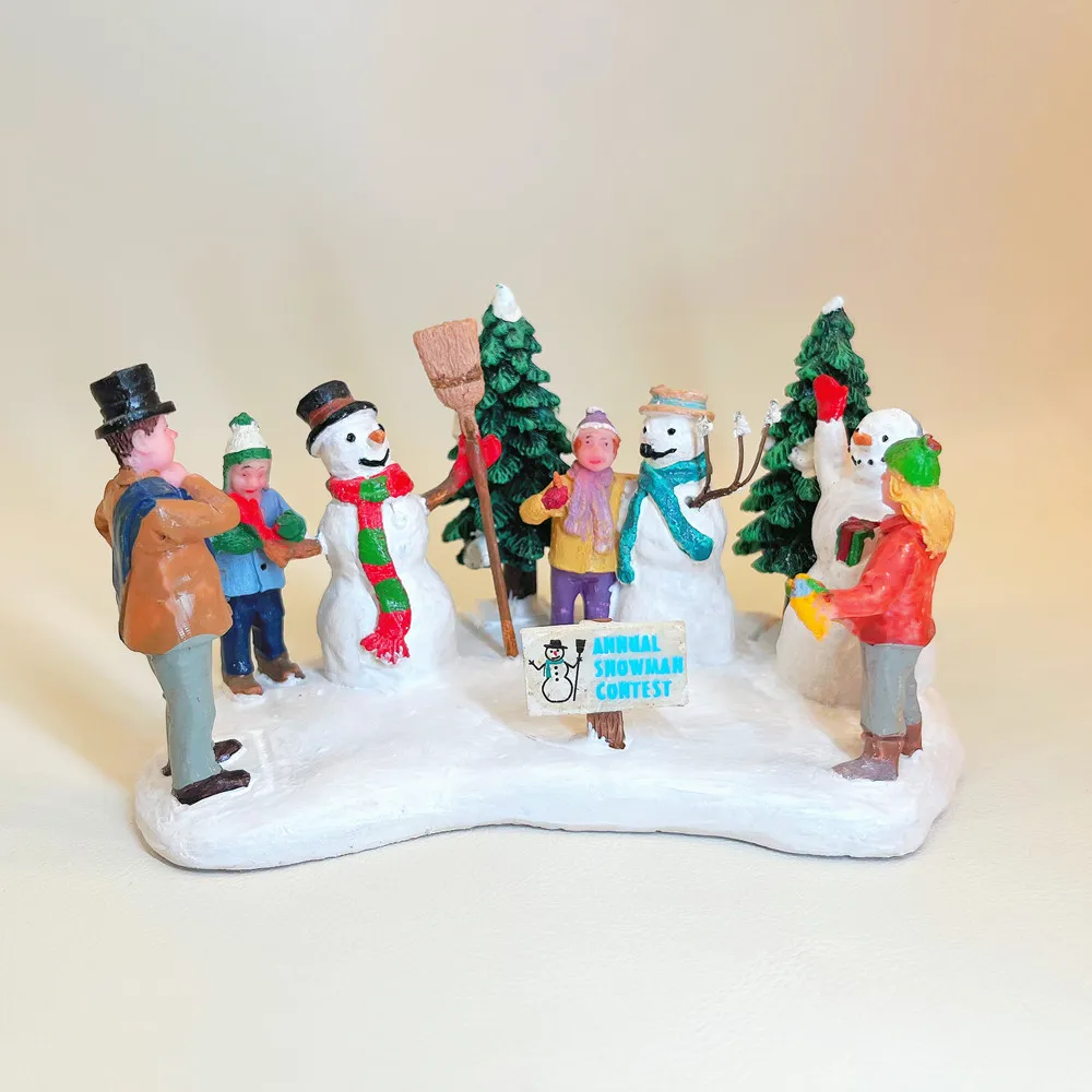 Christmas Snowman Contest Resin Figurine Winter Village Scene Home Decoration Collectible