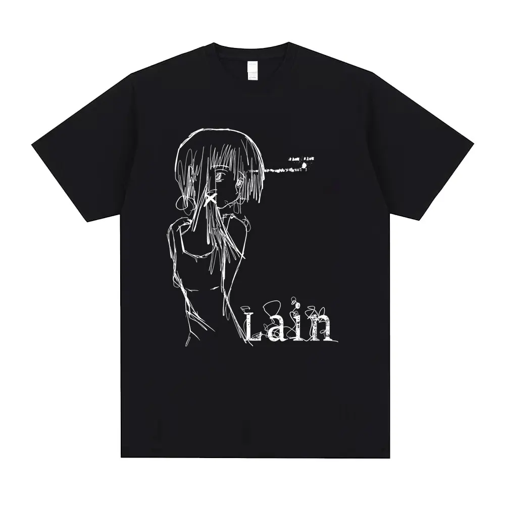 Japanese Anime Girl Sci Fi Retro Serial Experiments Lain T-shirt Manga Harajuku Tshirt Men Women Casual Cotton Oversized T Shirt