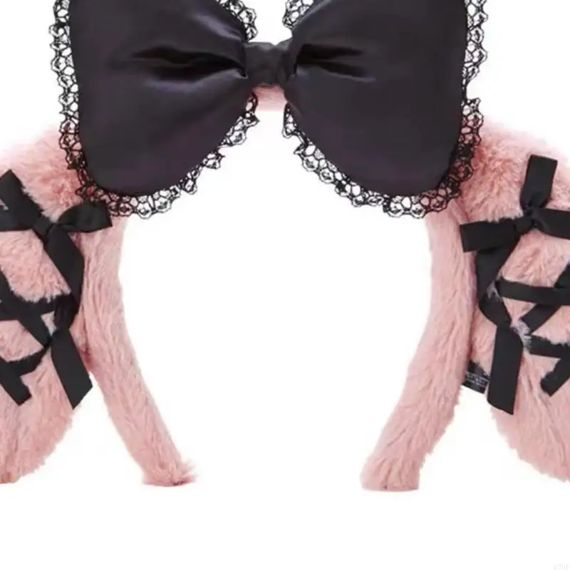 R7uf zoete haaraccessoires vrouwen was gezicht haarband melodie oren pluche haarhoop