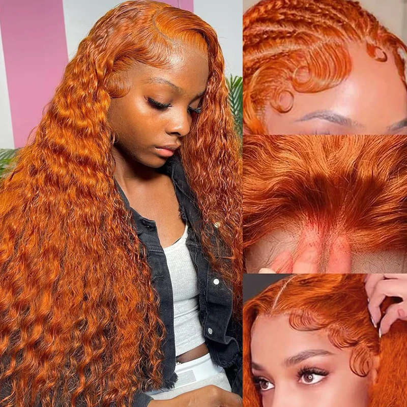 Brazilian 30 Inch Deep Wave 13x6 Lace Front Human Hair Wigs Ginger Orange Loose Water Curly #350 13x4 Lace Frontal Wig For Women