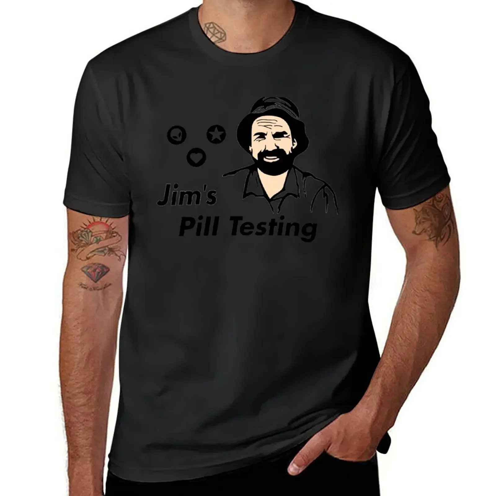 Jim's Pill Testing T-Shirt oversized t shirt customs heavyweights men graphic t shirts