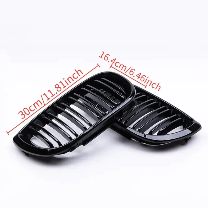 Applicable to BMW 3-series E46 4-door 2002-2005 car front kidney grille gloss black grille double Flat noodles hood racing grill view 3