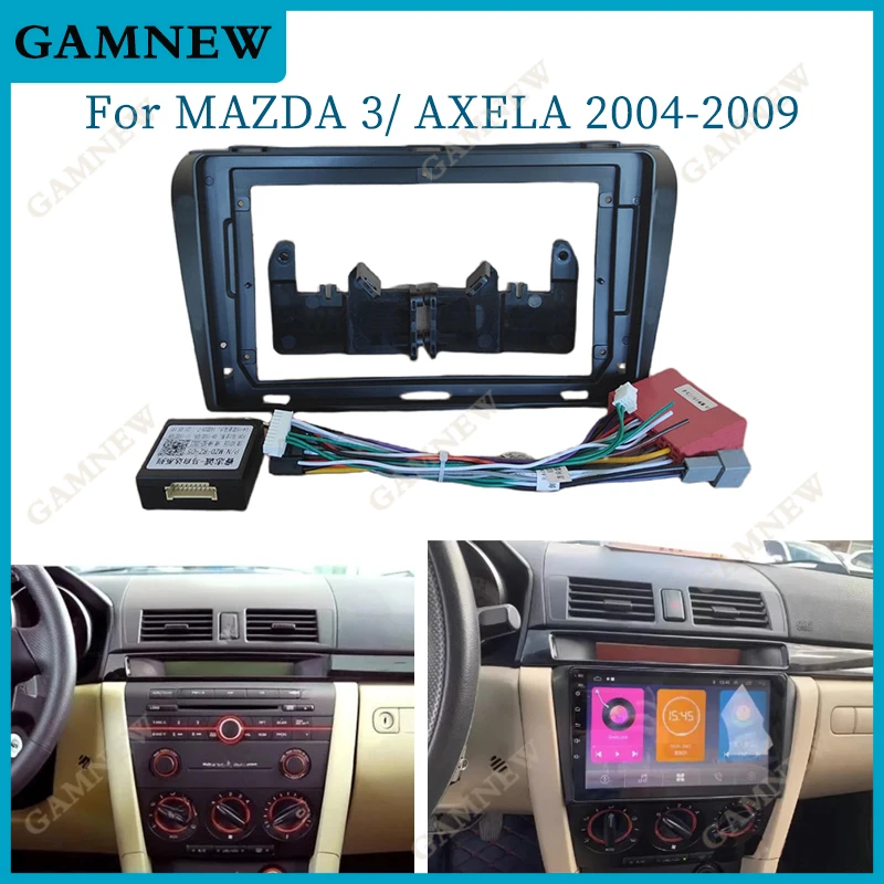 Adaptateur de Fascia de cadre de voiture, boîte Canbus, radio Android, kit de panneau de montage audio de tableau de bord, Mazda 3 AXELA 2004-2009, 9 pouces