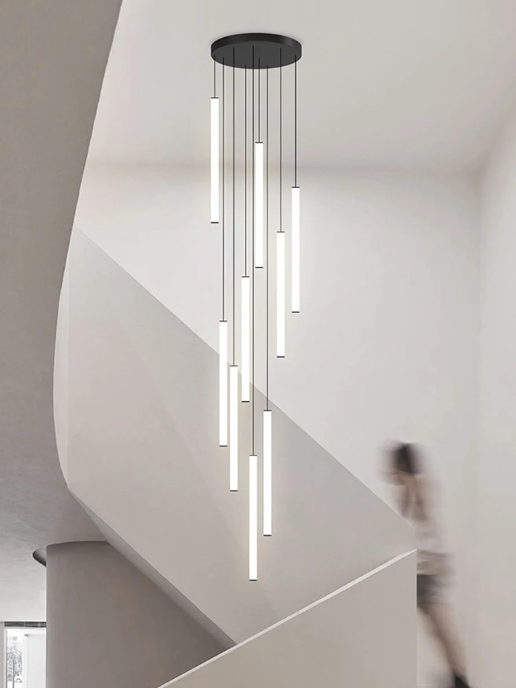 Minimalistyczny żyrandol LED lampa na schody Duplex budynek oświetlenie wewnętrzne lampy nowoczesny stół do jadalni salon lampa wisząca