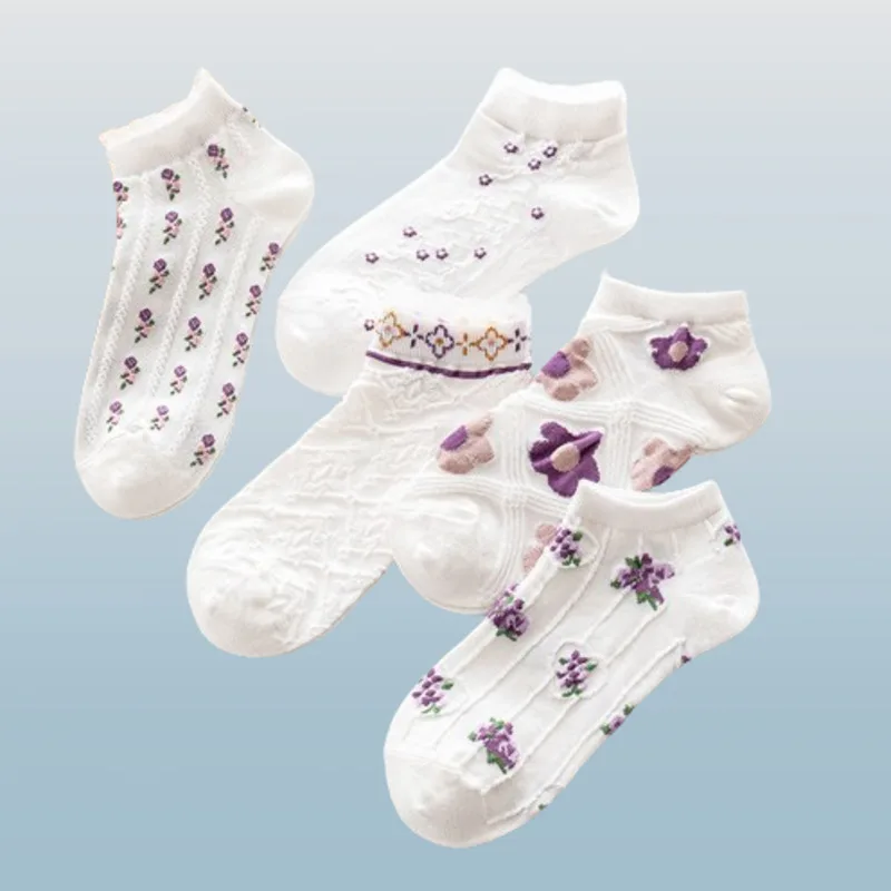 5/10 Pairs High Quality Women's Lolita Lace White Short Socks Women's Breathable Odor Proof Thin Boat Socks Women's Floral Socks