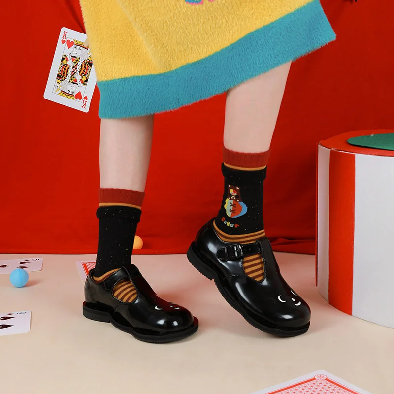 DAMAHOOV Autumn/Winter New Circus Series Cute Cartoon  Polka Dot Stripe Retro Mid length Socks