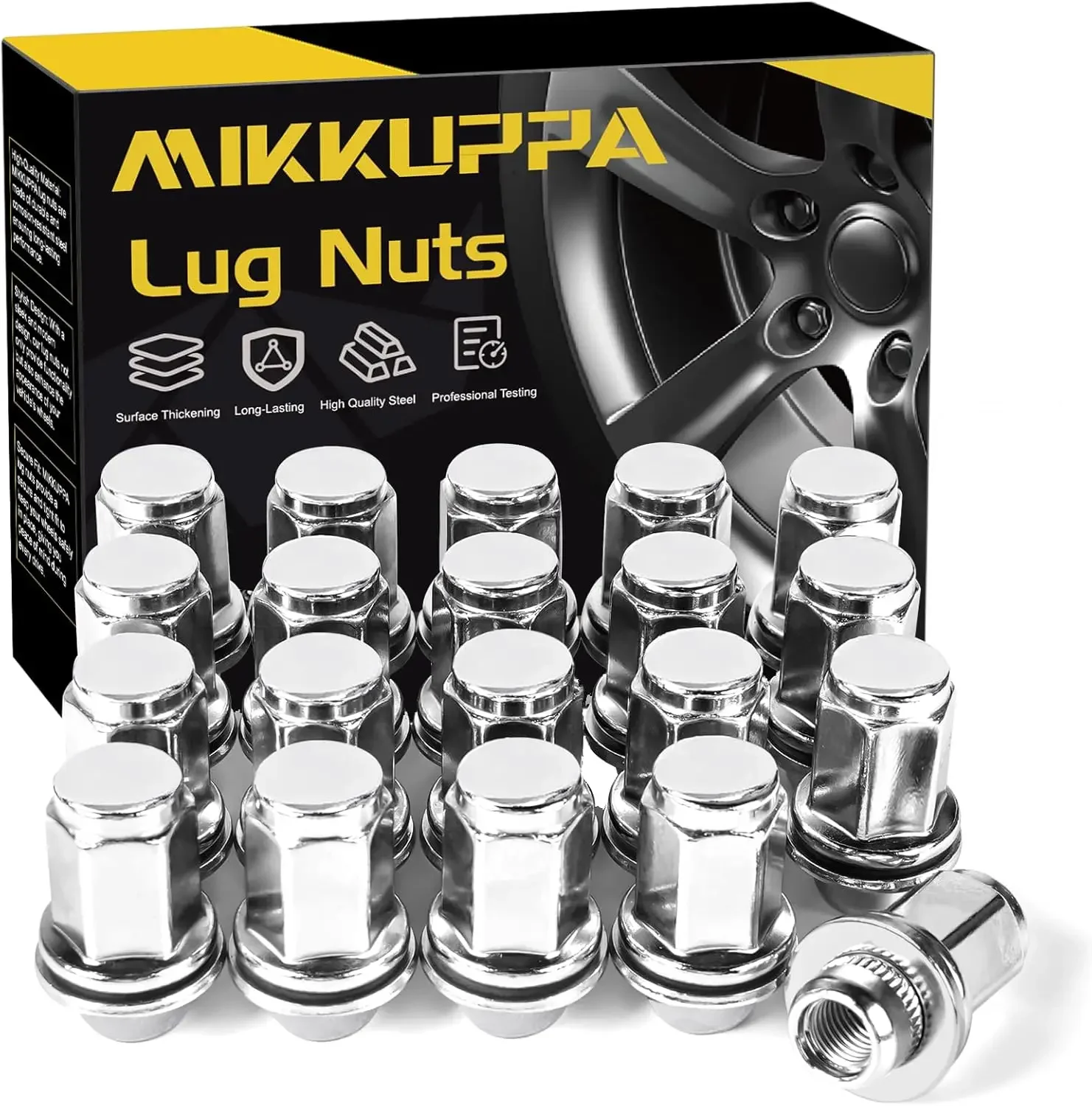 MIKKUPPA 20pcsM12X1.5 Mag Lug Nuts Chrome Replacement for 1983-2022 Toyota Camry, 1994-2022 Toyota RAV4, 1998-2022 Toyota Sienna