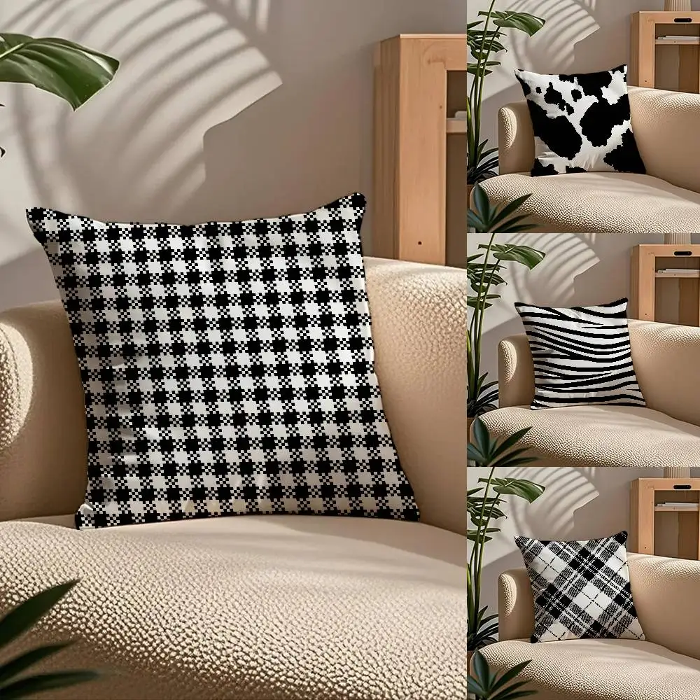 

Black And White Minimalist Style Anime Pillow Case Comfort Sofa Bed Silky elegant Invisible zipper Custom Decorative cushion cov