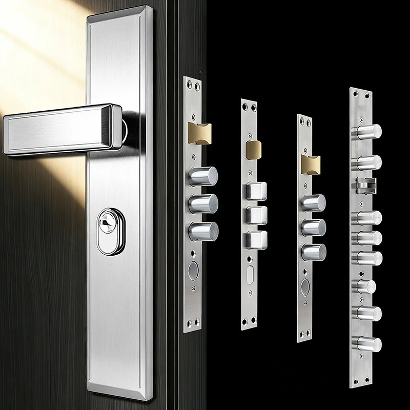 Thickened Panel Anti‑Theft Door Handle Complete Set, Universal Household Large Entry Security Door Lock Hardware Kit