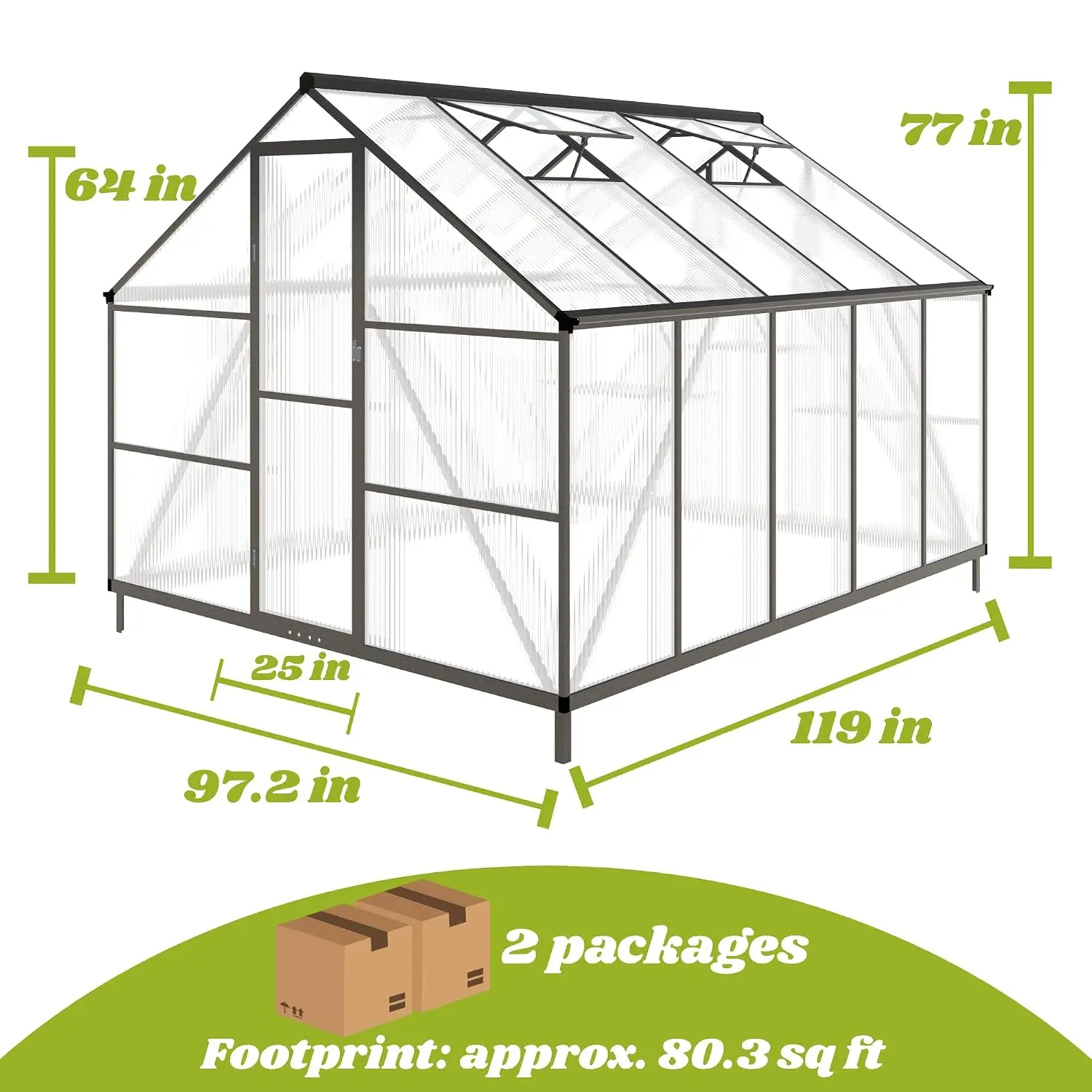 8x10 FT Outdoor Greenhouse with Roof Vent, Black, Customized