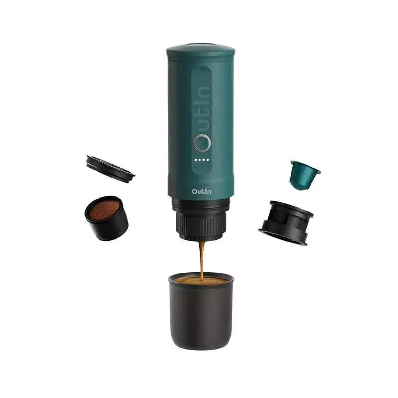 Outin Nano Portable Espresso Machine with Self-Heating, Mini Car Coffee Maker, Compatible with NS Capsule & Ground Coffee