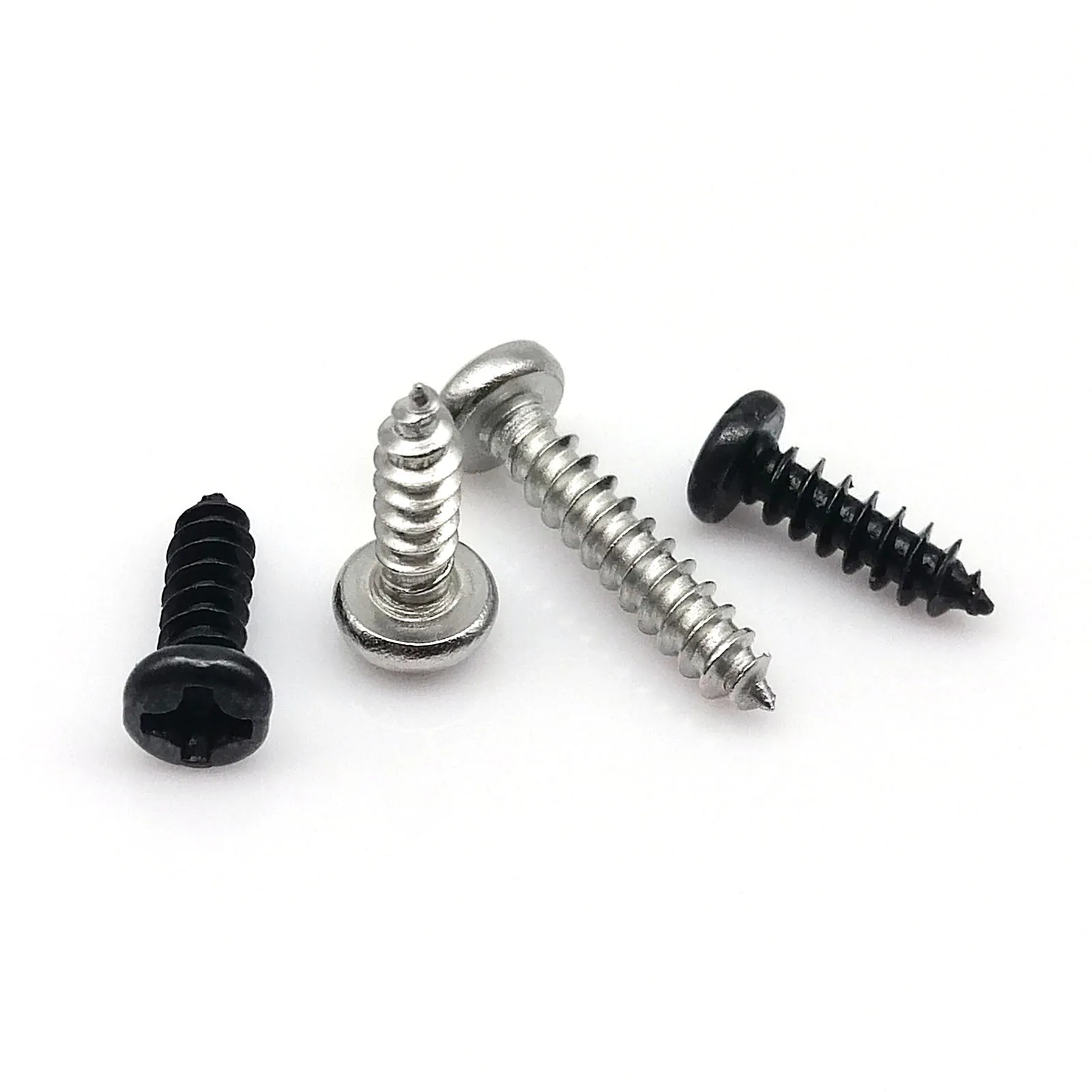 

100pcs Small Micro Stainless Steel Black Carbon Cross Phillips Pan Round Head Self Tapping Wood Screw M1 M1.2 M1.4 M2 M2.6 M3 M4