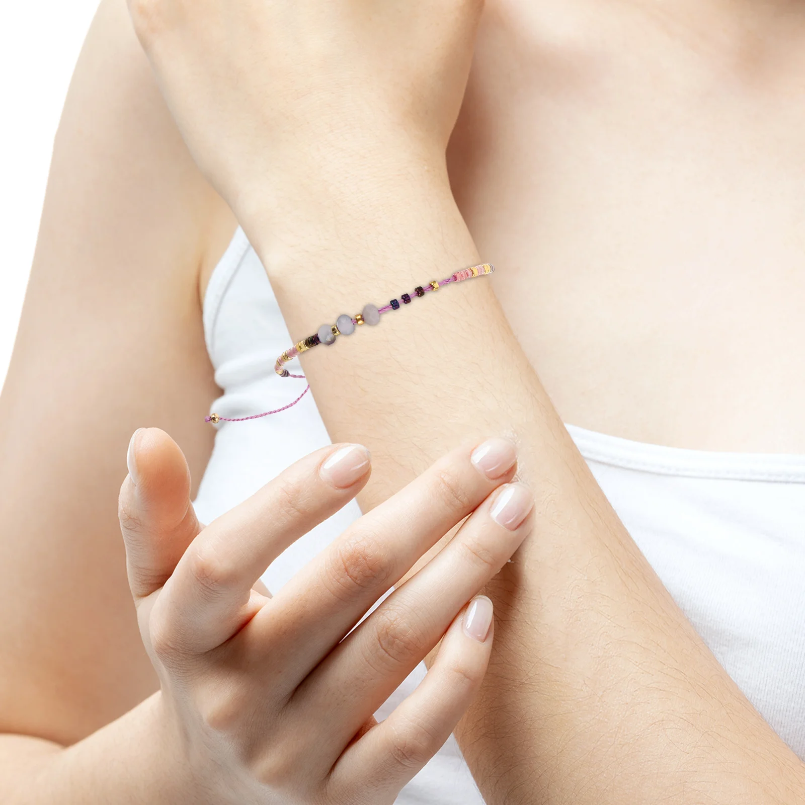 

4Pcs Water Crystal Handmade Rice Beads Bracelets Adjustable Boho Style Waxed Summer Beach Party Daily Wear