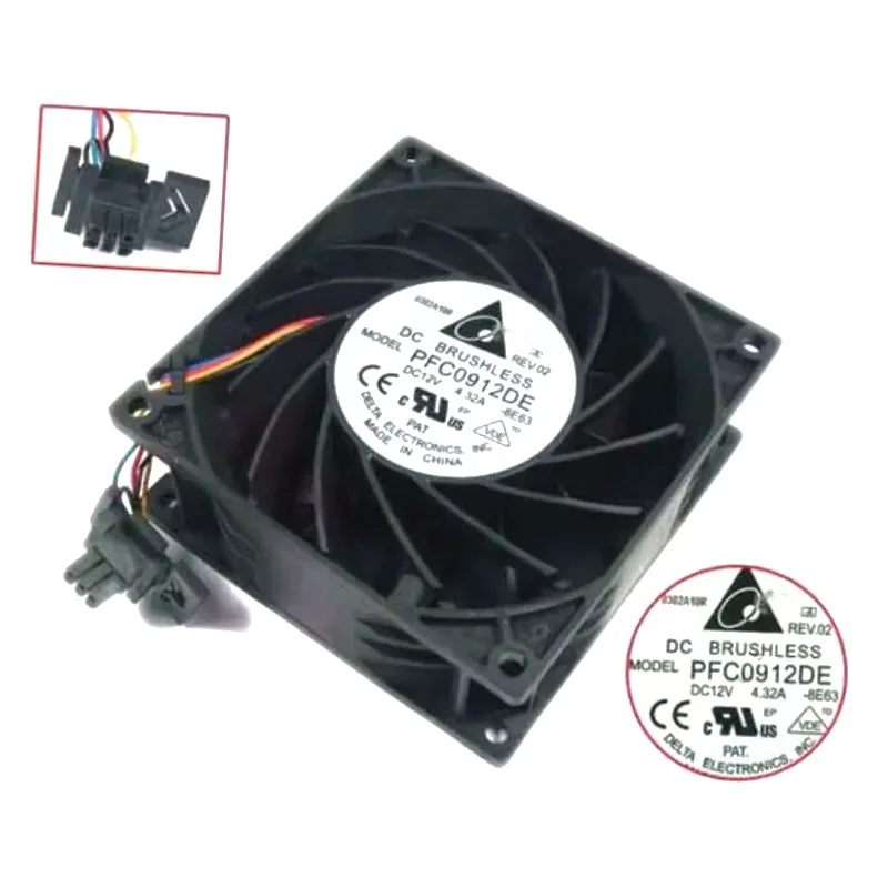 デルタエレクトロニクス-pfc0912de-8e63-dc-12v-432a-90x90x38mm-4線式サーバー冷却ファン