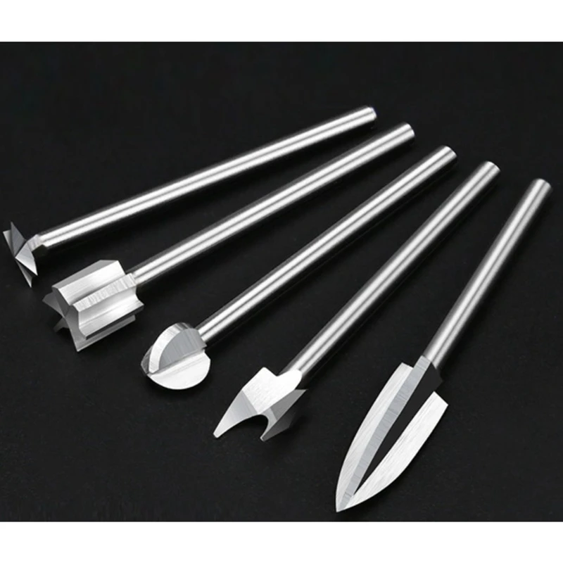 Juego de brocas para grabado de madera, fresas, bordes afilados de acero, herramientas de perforación para carpintería, cuchillos para tallar madera, 5 uds.