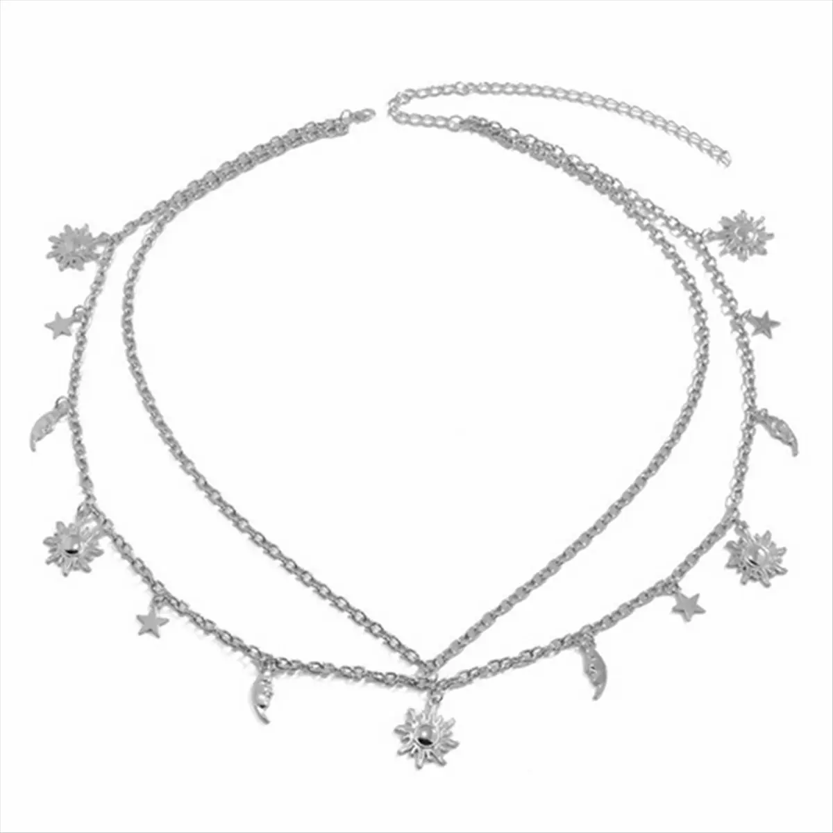 ABQR Cintura a catena in metallo, catena in vita, catena per il corpo in vita con stella lunare regolabile in argento da donna, per jeans eleganti e ragazze