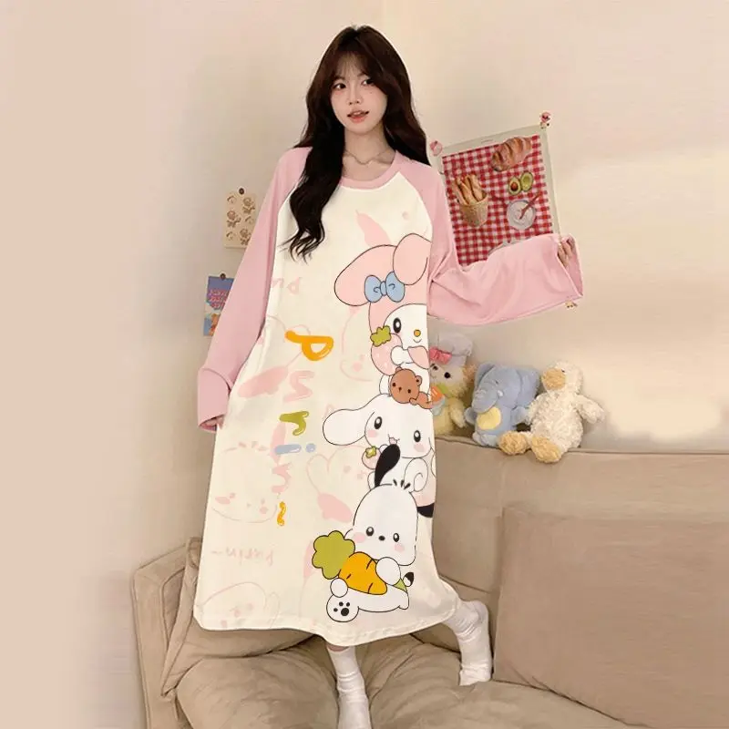 

Sanrio Nightdress My Melody Cinnamoroll Anime Printing Accessories Cartoon Comfortable Long Sleeve Home Clothes Kawaii Gifts