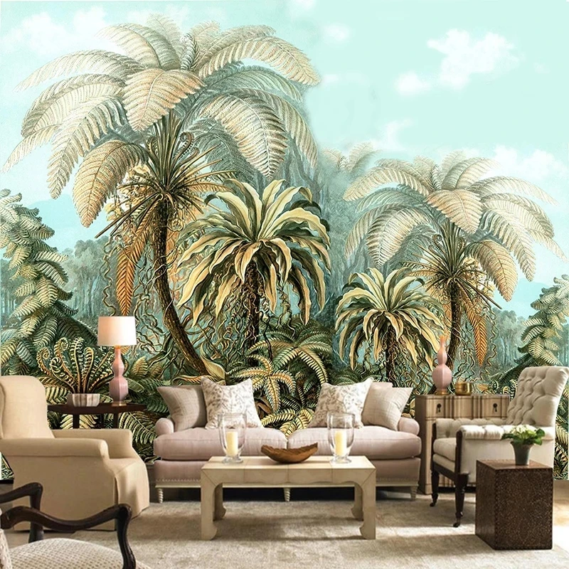 Custom Photo 3D Mural Wallpaper Retro Hand Painted Tropical Plant Restaurant Cafe Living room sofa TV background wall bedroom 8d