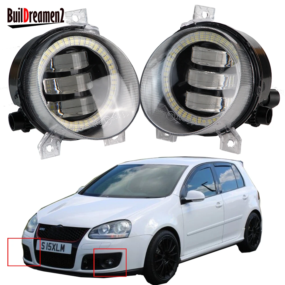 Phare Antibrouillard Avant LED DRL Canbus Angel Eye pour Volkswagen VW Golf Mk5 Rabbit GTI (1K) 2004-2009, 2 Pièces