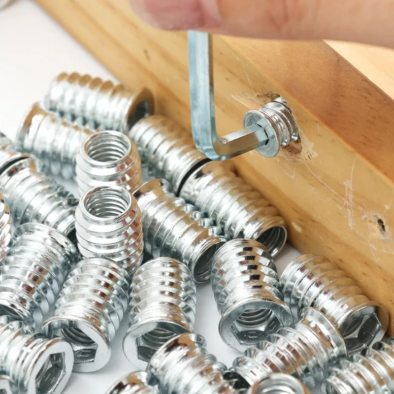 10/50x Threaded Inserts Wood Insert Nuts Carbon Steel Woodworking Nuts Inserts Wood Bolt Furniture Screw Hardware Hexagon Nuts