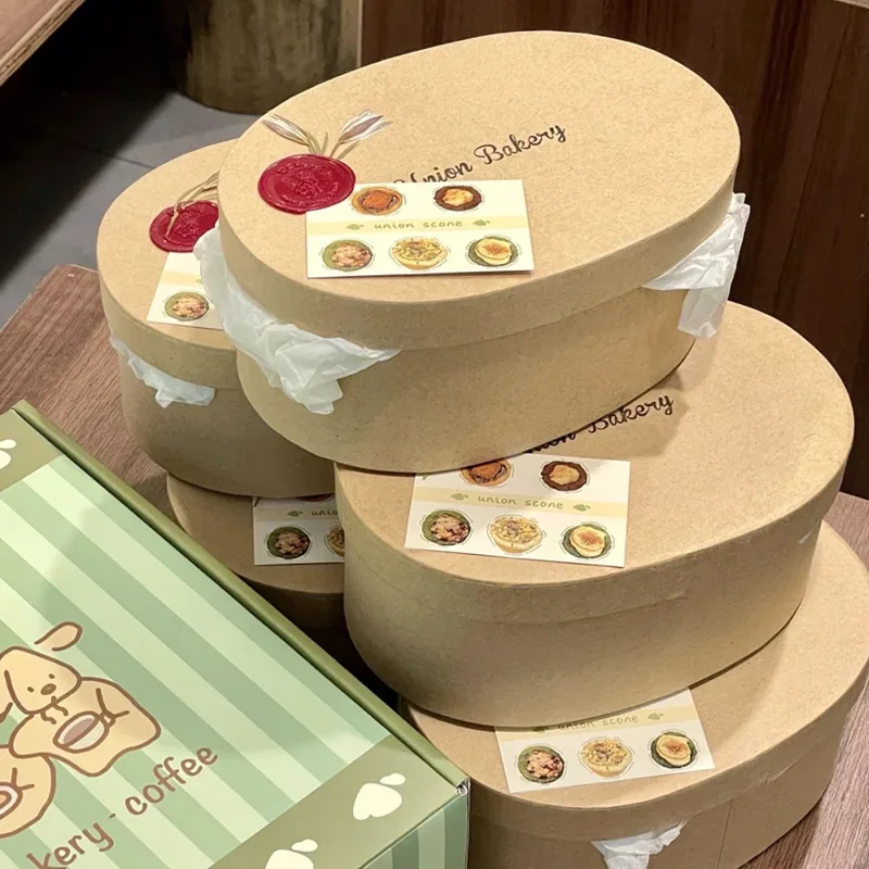 Customized Oval Kraft Paper Box Xiaohongshu Gift Wedding Candy Box Baking Cookie Box Candy Box with Lid Baking Packaging