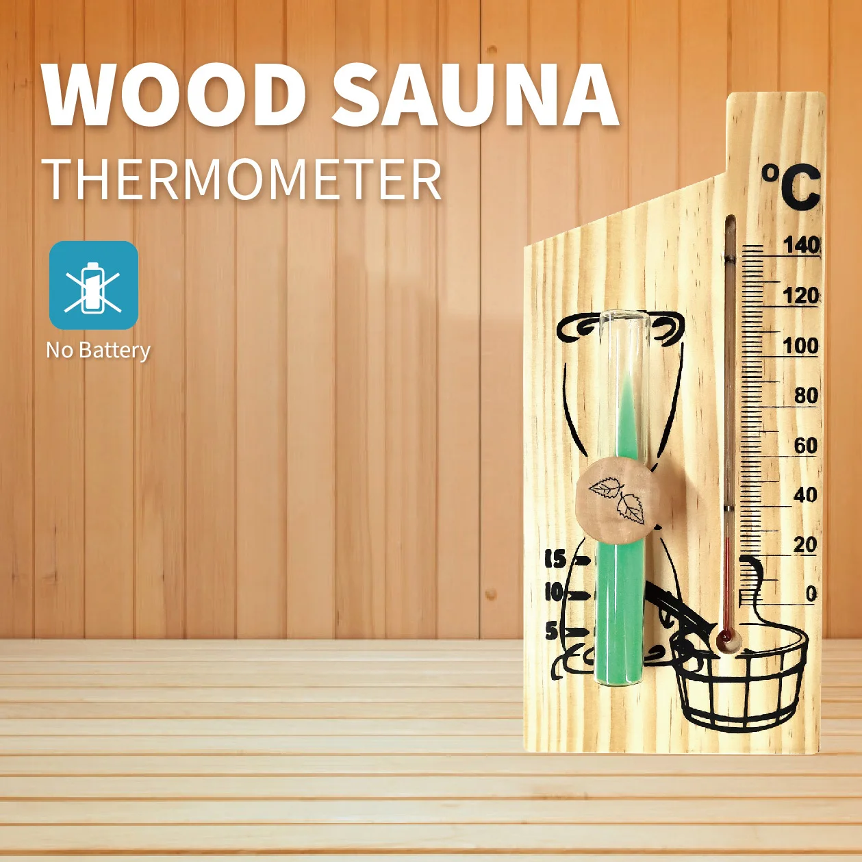 KT THERMO Wood Sauna Thermometer & Hygrometer, Wall-Mounted Spa Accessory, Mechanical, No Battery Required - For Family Hotel Sa