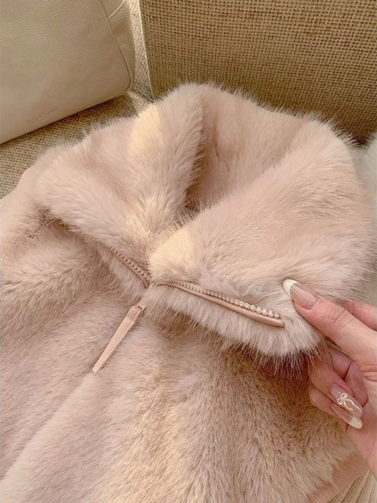 Français Chic élégant manches détachables fourrure haut en tricot femmes mince doux rose chaud gilet pull hiver mode confortable élégant vêtements d'extérieur