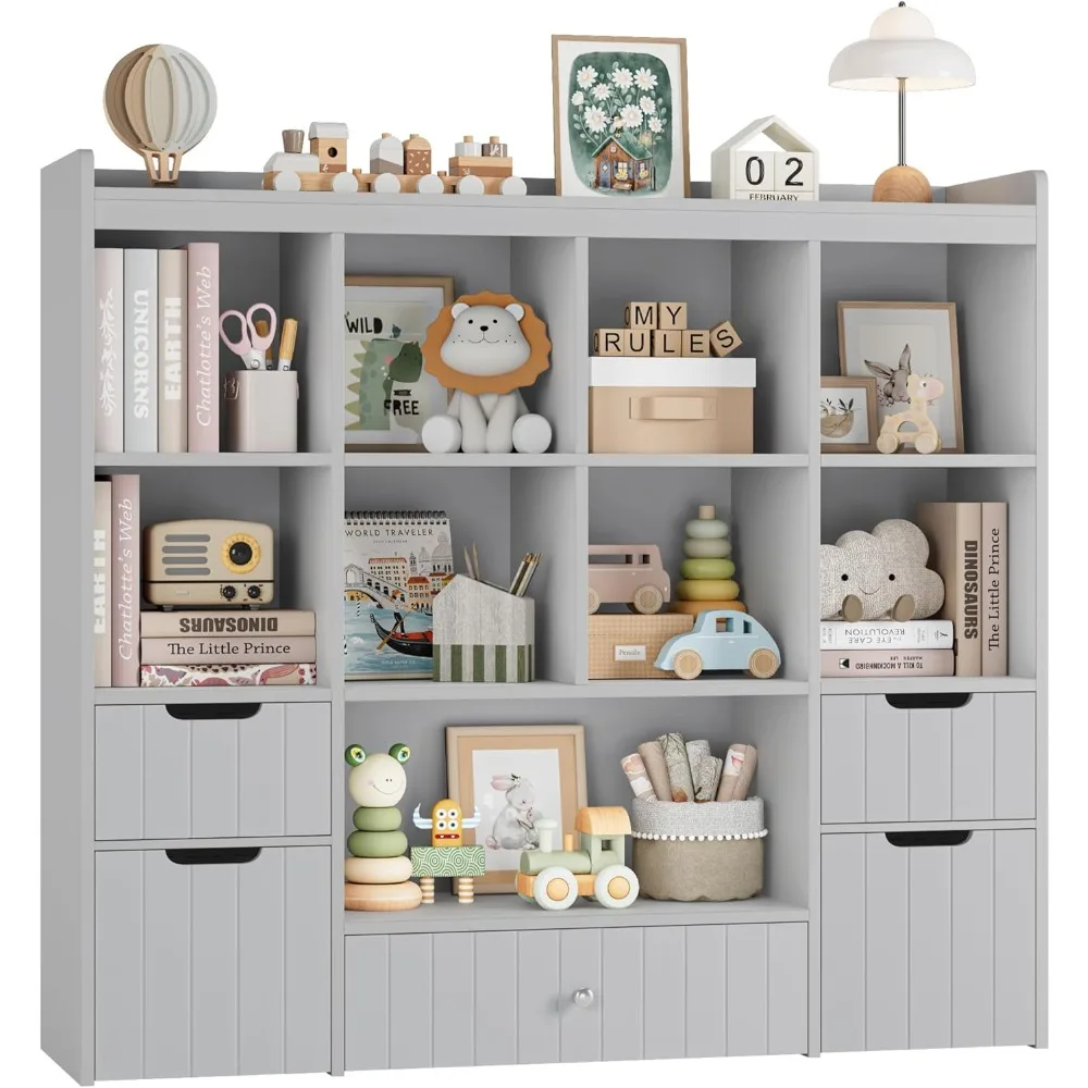 

48" W Kids Toy Storage Organizer, Large Toy Storage Chest with Removable Bins, 46" H Kids Bookshelf and Bookcase with Drawers f