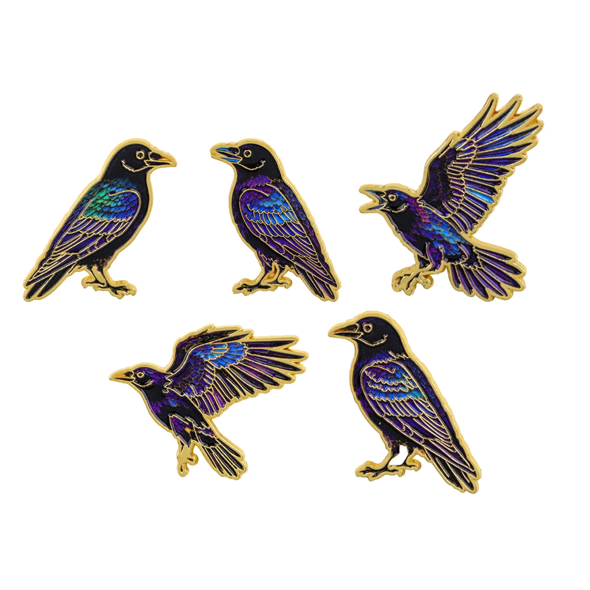 5-teiliges Punk-Emaille-Pin-Set, Cartoon-Krähen-Brosche für Mantel, Halloween-Broschen, Kragen- und Reversnadeln, Metallabzeichen, Schmuck, Partygeschenk – Detail 1
