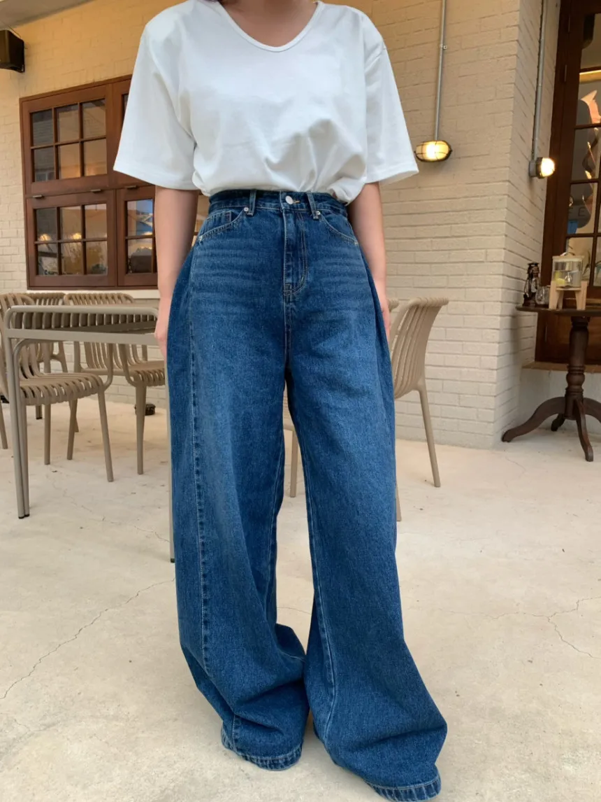 

Retro High Waist Straight Leg Jeans Women Loose Lazy Slimming Pear Body Shape Casual Wide Leg Long Pants