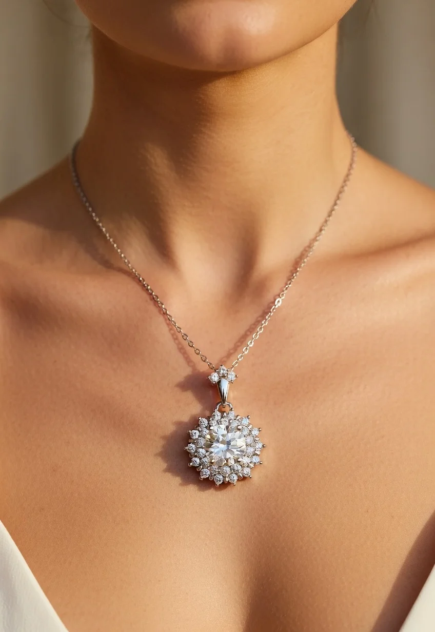 

18k White Gold 1ct Moissanite Luxury Niche Design Necklace Women's Platinum Pt950 Clavicle Chain Pendant Ins Cool Accessories