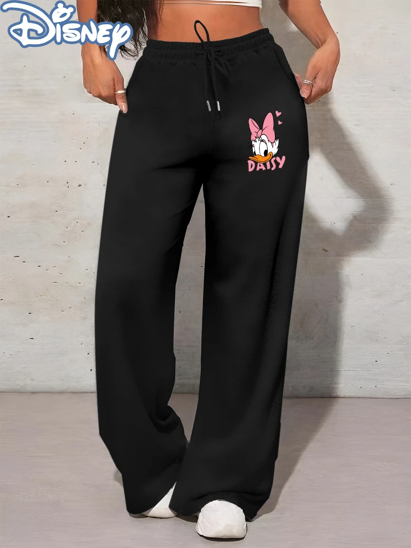 Disney Damen-Hose mit geradem Bein und rosa Tiermuster – lässige Winterhose mit elastischem Gürtel, Herbst und kaltem Wetter