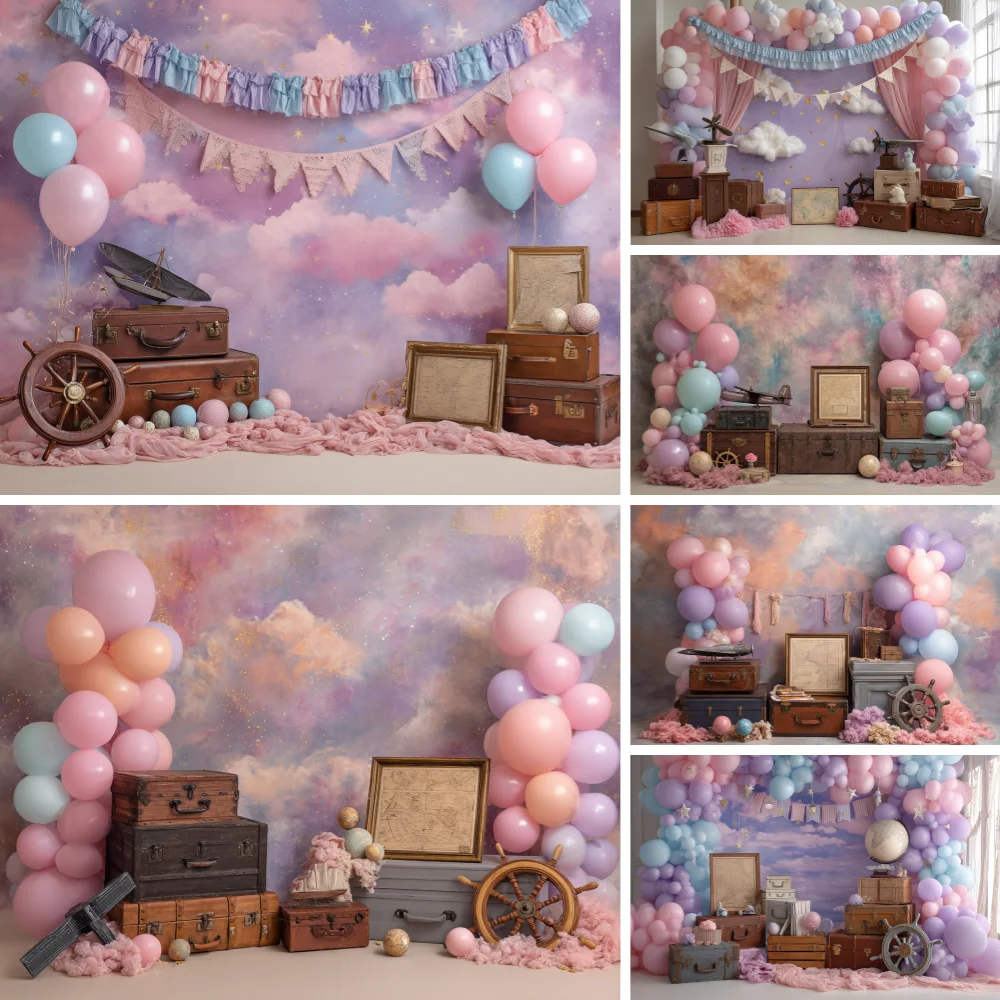 

Travel Adventure Awaits Backdrop Baby Shower Party Decorations Banner Map Plane Suitcase Flowers Photography Background Props