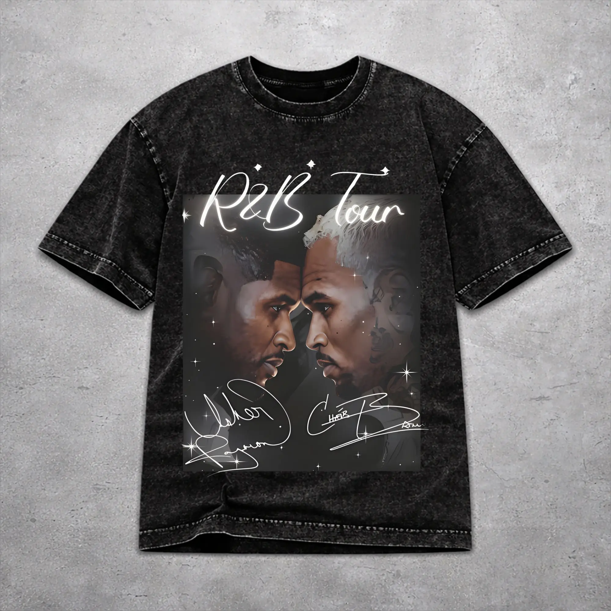 Men Women Vintage Washed T-shirts Chris Brown Usher R&B Tour 2026 Printed T Shirt Apparel Oversize  Tee Shirt