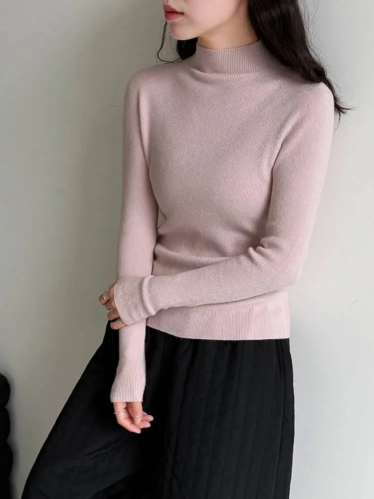 

Фиолетовый тонкий элегантный вязаный свитер, водолазка с длинным рукавом, женские пуловеры, новая мода, весна-осень