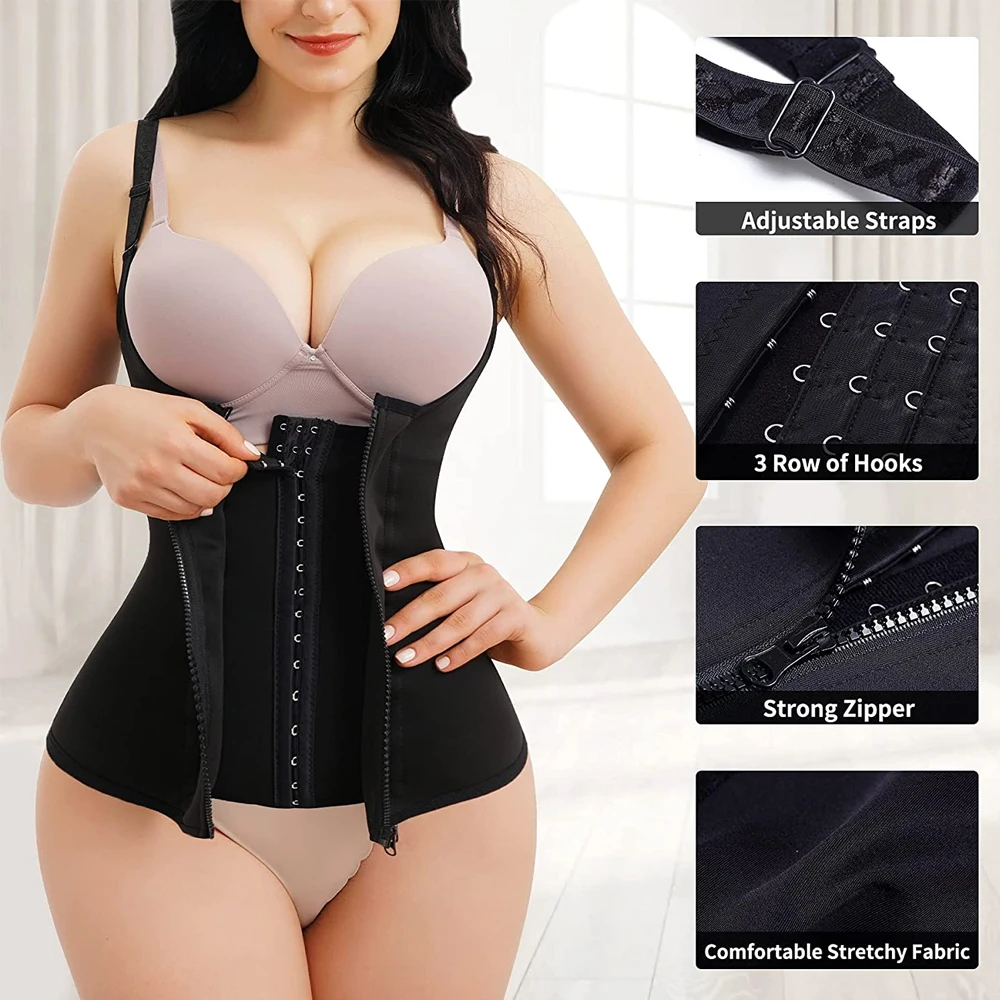 1PC Professional Women Waist Trainer Shapewear Waist Cincher Vest with Hook Zipper Adjustable Strap Hourglass Figure Body Shaper