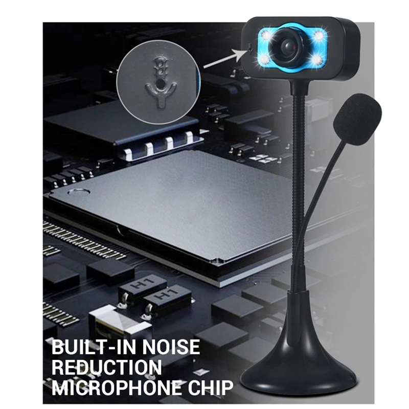 マイク付きUSB高精細Webカメラ,4 LED Webカメラ,デスクトップ,コンピューター,PC,ラップトップ,YouTube