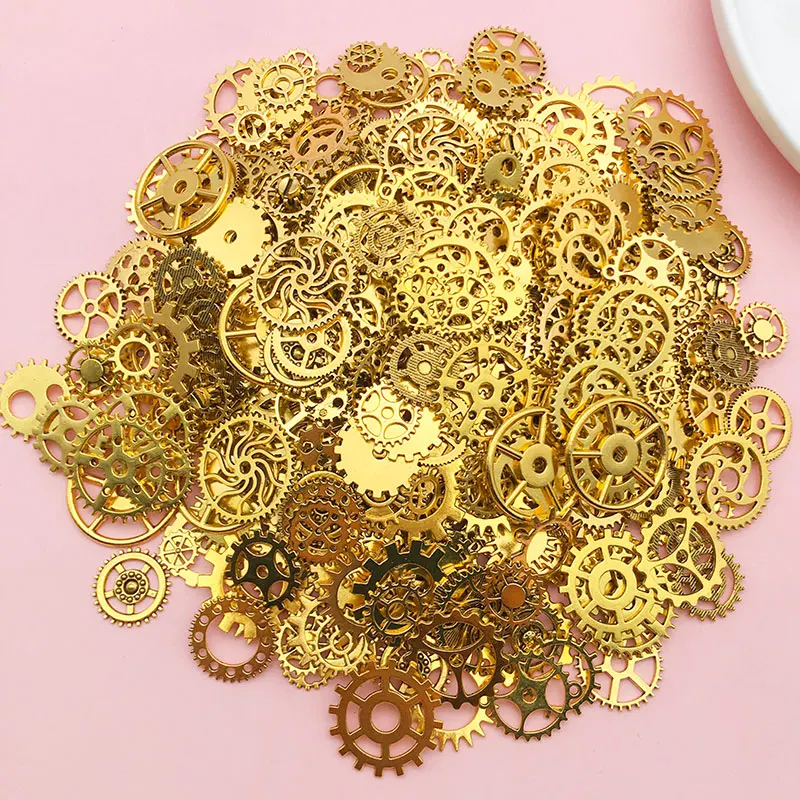 Mecânica Steampunk Cogs Engrenagens Encantos Pingente, Antigo Cor do Ouro, Misturado Tamanho Metal, Jóias DIY Fazendo Descobertas, Aleatório, 30g, 50g