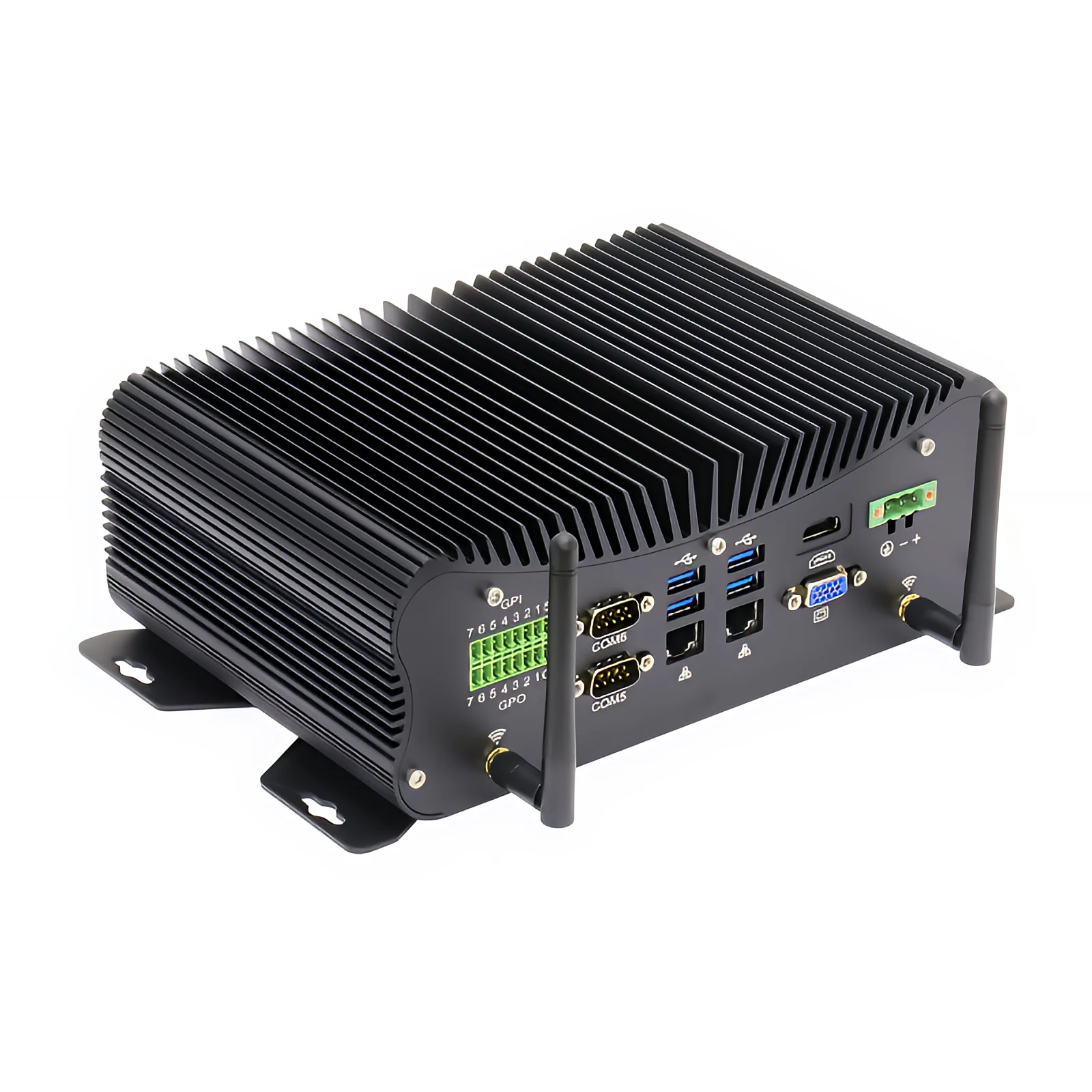 

LINKLEAPS Fanless Industrial Mini PC Embedded PC Support 4th to 13th Gen Intel Core I3 I5 I7 with Dual LAN 6 COM 9 to 36V Input