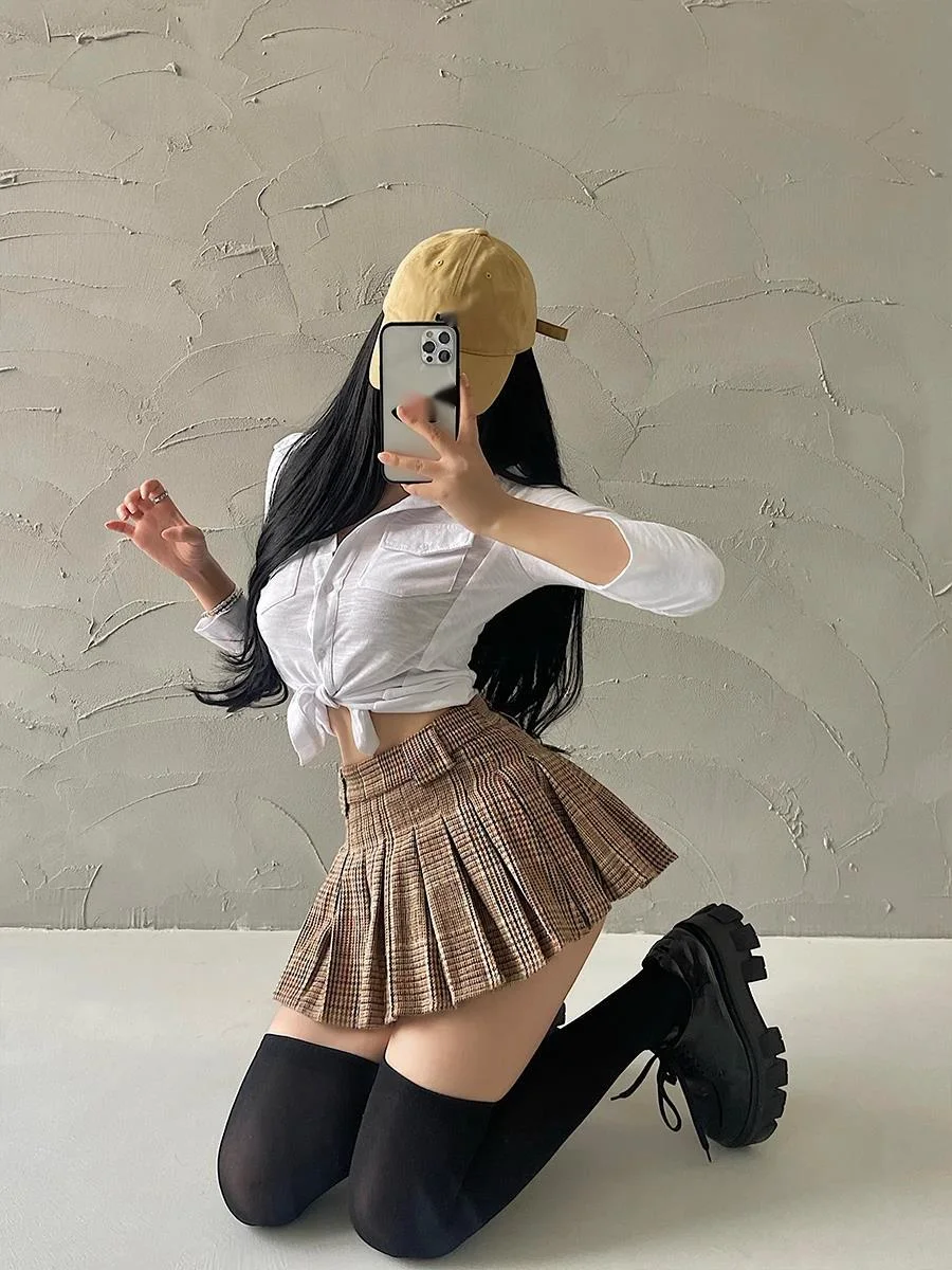 French Retro School Sweet Girl Costume Belt Casual Checkered Pleated Skirt Short Fashion Skirt Korean Style Trendy Clothes S5CV