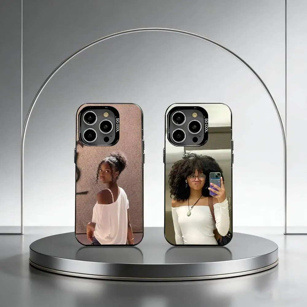 Black G-Girl Afro  Phone Case For iPhone 17,16,15,14,13,12,11 Plus,Pro Max,XS,Colored Silver Plated Inside Cover