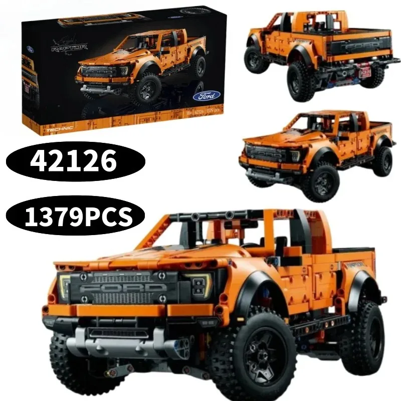 New 1379 pieces of technology 42126 in stock1:10 Ford Raptor F150 pickup truck racing car model building blocks children's toys