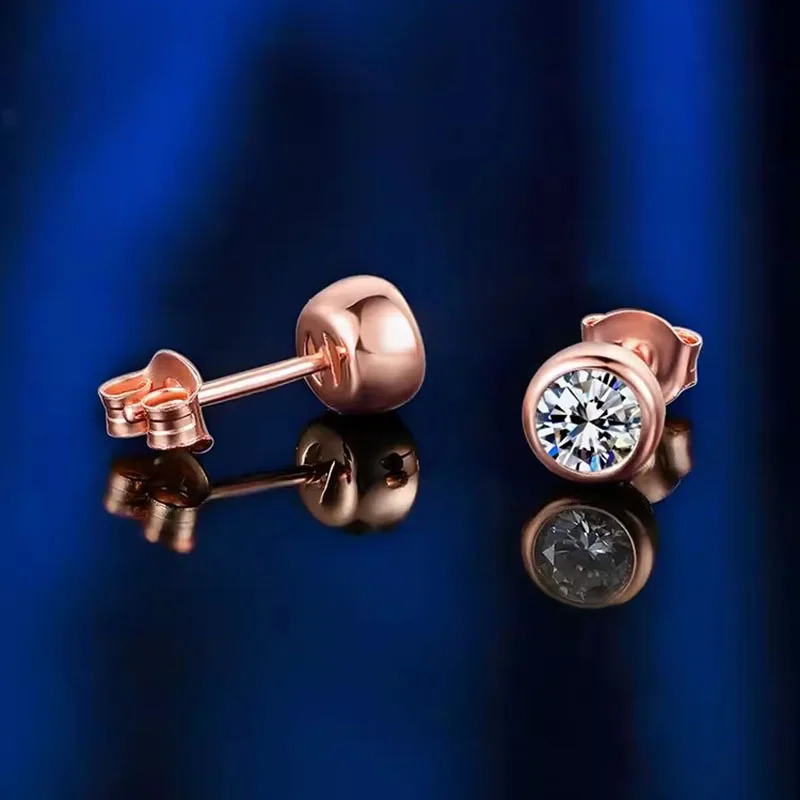 925 Sterling Silver Piercing Earrings for Men Women Fashion Shining 6.5MM Clear Cubic Zrconia Mini Round Stud Earring Jewelry